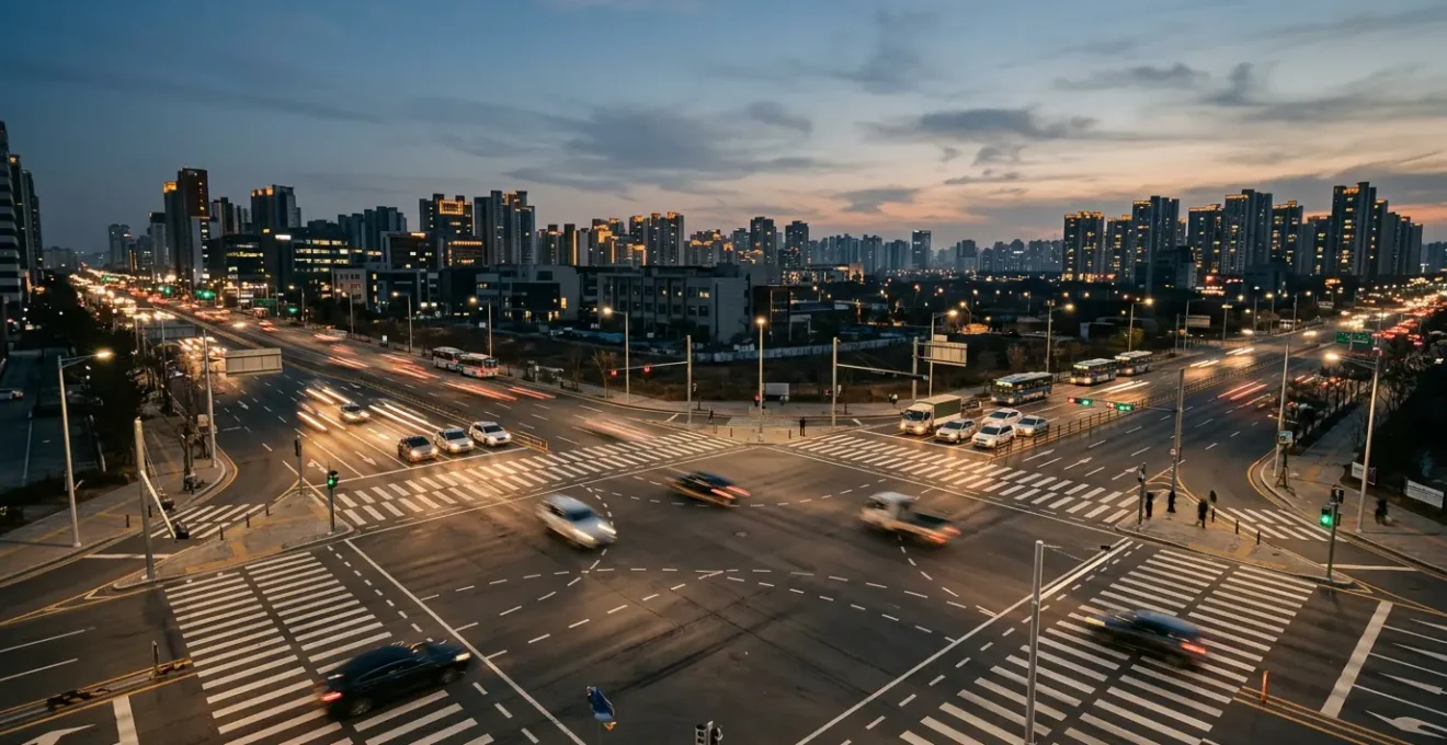 Sistema di gestione del traffico intelligente in una città moderna con semafori connessi e sensori IoT