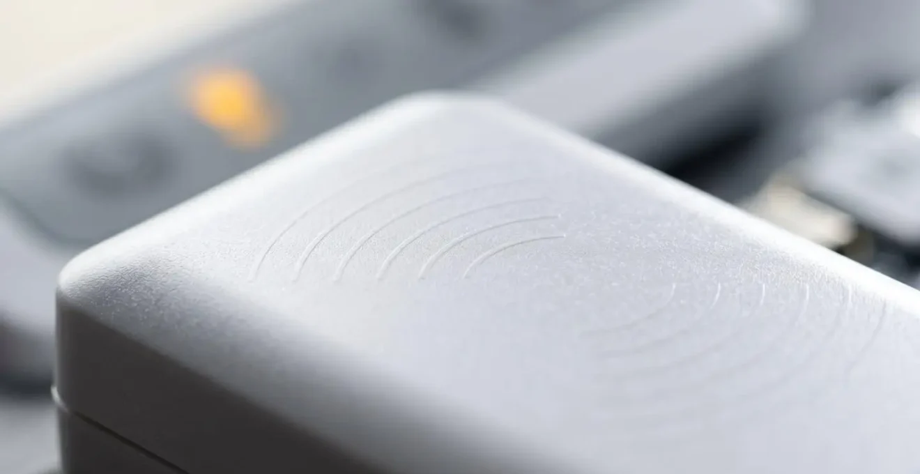 Dettaglio macro di componenti elettronici di un validatore contactless con tecnologia IoT per manutenzione predittiva